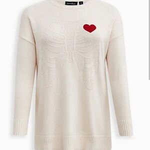 Torrid Cream Sweater with Red Heart and Ribcage Accent